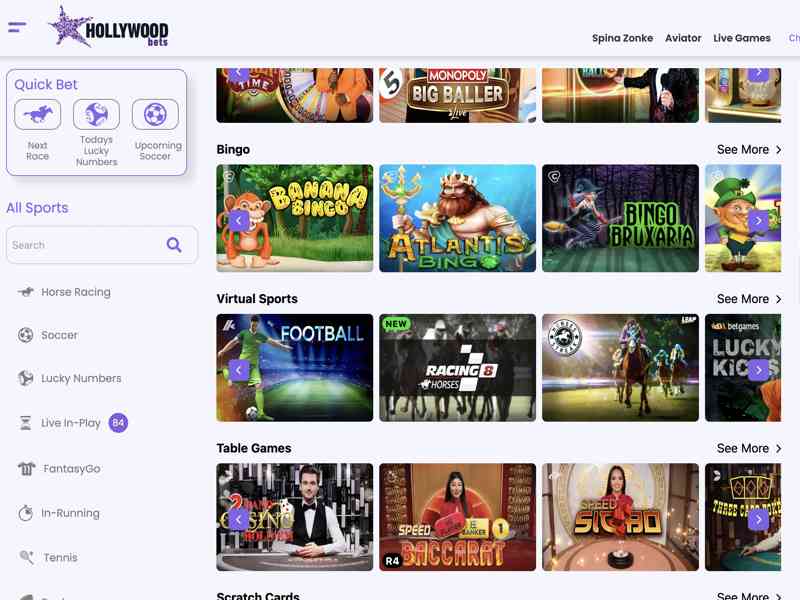 Депозиты и вывод в Hollywoodbets