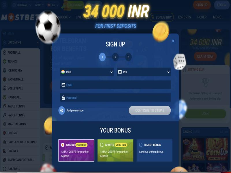 Регистрация в казино Mostbet